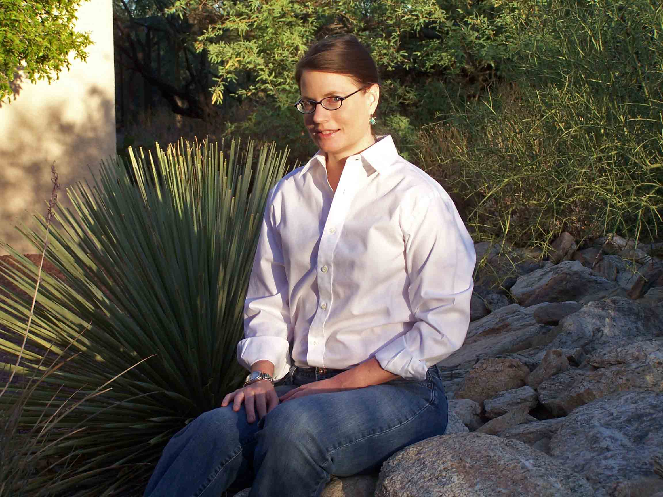 Jennifer in her backyard